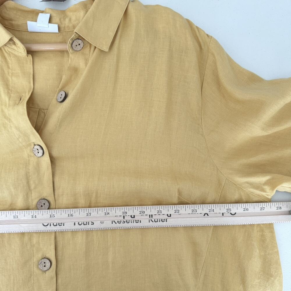J Jill Love Linen Dress 3X Yellow Pocket Front Coastal Cottage Lagenlook Beach - Picture 6 of 6
